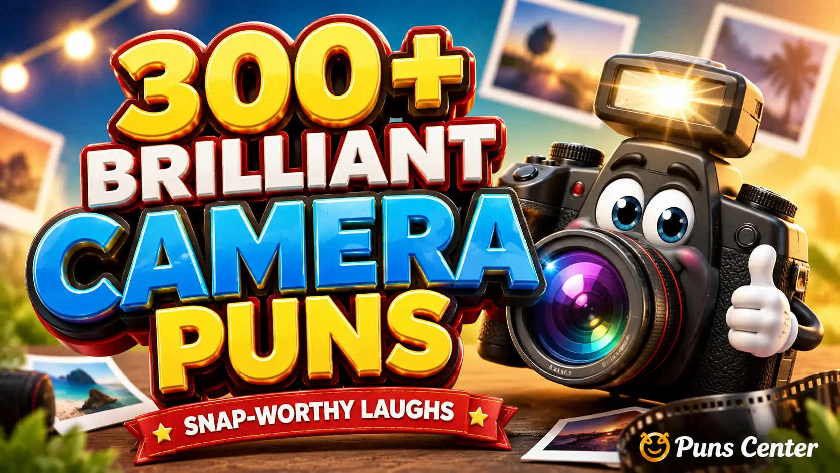 camera puns featured image with a fun cartoon camera