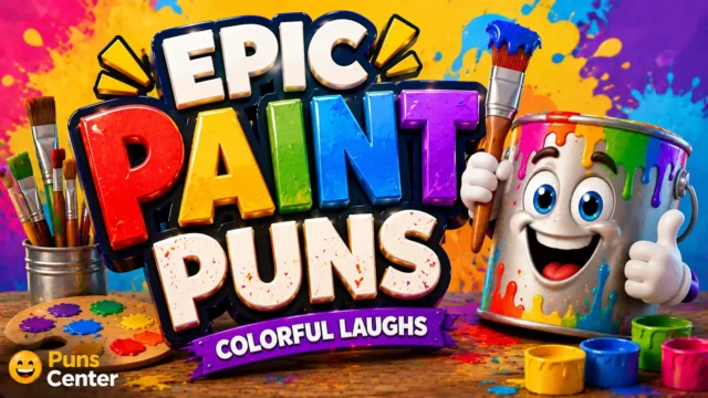 paint puns featured image with colorful 3D typography and a cheerful paint palette