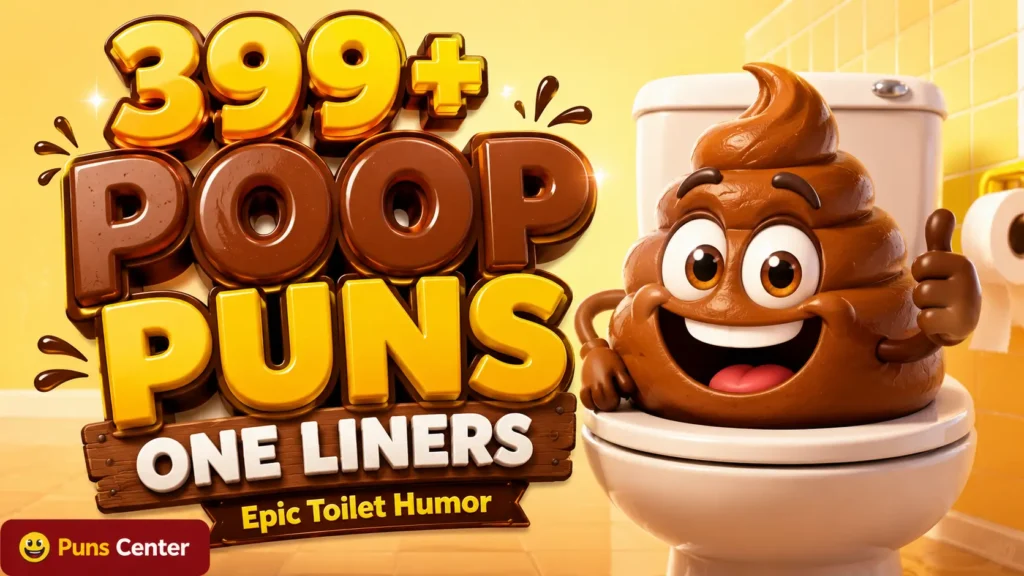 Poop puns one liners thumbnail with a funny poop mascot