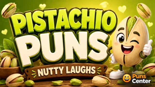 pistachio puns with a fun pistachio mascot and bold 3D typography